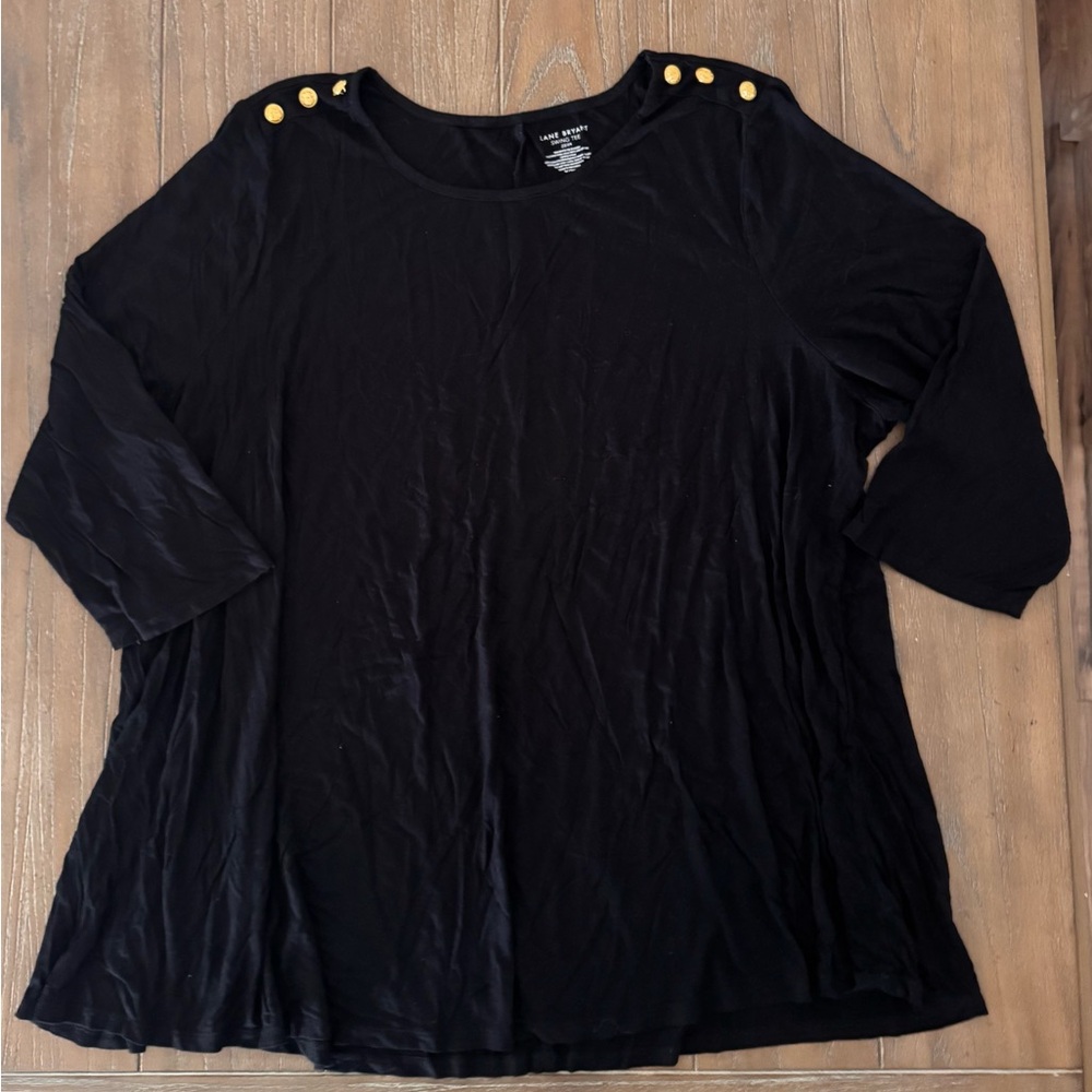 Lane Bryant Black 3/4 Sleeve Top with Gold Accents